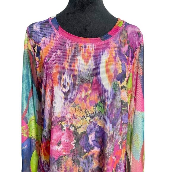 Pleats Collection by Pings Imports Size Large Top Blouse Abstract Lagenlook Art - Picture 2 of 6